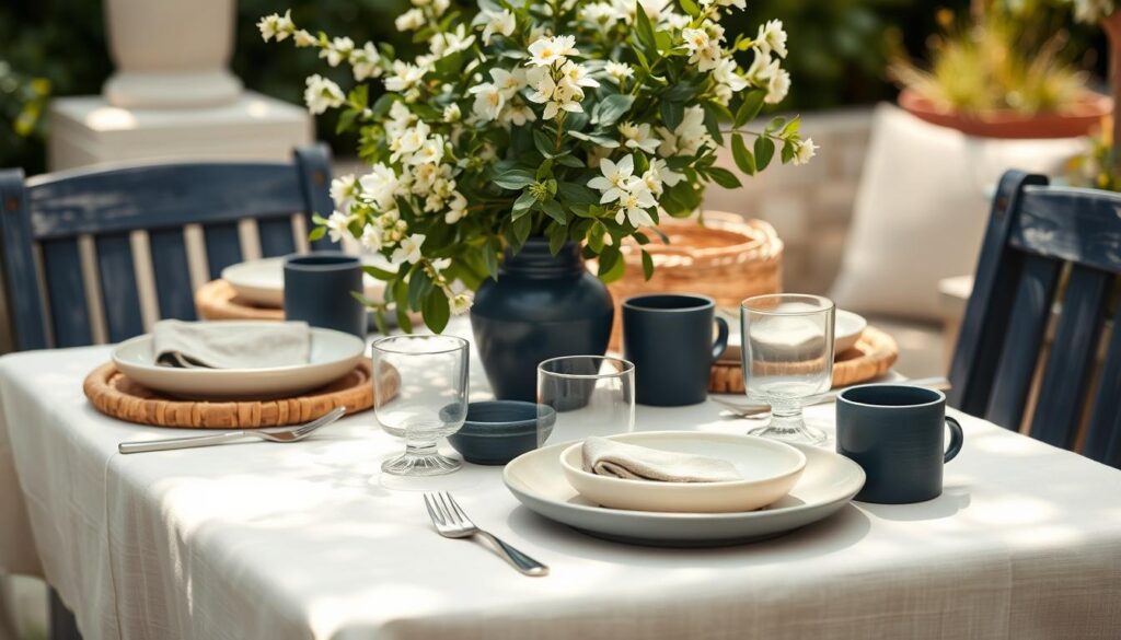 home summer decor beige cream dark blue
